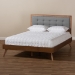 Baxton Studio Ines Mid-Century Modern Dark Grey Fabric Upholstered Walnut Brown Finished Wood King Size Platform Bed - BSOInes-Dark Grey/Ash Walnut-King