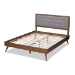 Baxton Studio Ines Mid-Century Modern Light Grey Fabric Upholstered Walnut Brown Finished Wood Queen Size Platform Bed - BSOInes-Light Grey/Ash Walnut-Queen