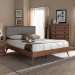Baxton Studio Ines Mid-Century Modern Light Grey Fabric Upholstered Walnut Brown Finished Wood Queen Size Platform Bed - BSOInes-Light Grey/Ash Walnut-Queen