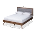 Baxton Studio Ines Mid-Century Modern Light Grey Fabric Upholstered Walnut Brown Finished Wood Queen Size Platform Bed - BSOInes-Light Grey/Ash Walnut-Queen