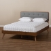 Baxton Studio Dilara Mid-Century Modern Dark Grey Fabric Upholstered Walnut Brown Finished Wood Queen Size Platform Bed - BSODilara-Dark Grey/Ash Walnut-Queen