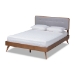 Baxton Studio Dilara Mid-Century Modern Light Grey Fabric Upholstered Walnut Brown Finished Wood Queen Size Platform Bed