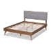 Baxton Studio Dilara Mid-Century Modern Light Grey Fabric Upholstered Walnut Brown Finished Wood Queen Size Platform Bed - BSODilara-Light Grey/Ash Walnut-Queen