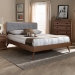 Baxton Studio Dilara Mid-Century Modern Light Grey Fabric Upholstered Walnut Brown Finished Wood Queen Size Platform Bed - BSODilara-Light Grey/Ash Walnut-Queen