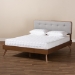 Baxton Studio Dilara Mid-Century Modern Light Grey Fabric Upholstered Walnut Brown Finished Wood Queen Size Platform Bed - BSODilara-Light Grey/Ash Walnut-Queen
