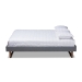 Baxton Studio Liliya Mid-Century Modern Dark Grey Fabric Upholstered Walnut Brown Finished Wood Queen Size Platform Bed Frame - BSOMG97043-1-Dark Grey/Ash Walnut-Bed Frame-Queen