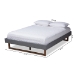 Baxton Studio Liliya Mid-Century Modern Dark Grey Fabric Upholstered Walnut Brown Finished Wood Queen Size Platform Bed Frame - BSOMG97043-1-Dark Grey/Ash Walnut-Bed Frame-Queen