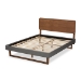 Baxton Studio Ayla Mid-Century Modern Dark Grey Fabric Upholstered Walnut Brown Finished Wood Queen Size Platform Bed - BSOAyla-Dark Grey/Ash Walnut-Queen