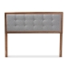 Baxton Studio Sarine Mid-Century Modern Light Grey Fabric Upholstered Walnut Brown Finished Wood Full Size Headboard - BSOMG97053-Light Grey/Ash Walnut-HB-Full