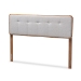 Baxton Studio Palina Mid-Century Modern Light Grey Fabric Upholstered Walnut Brown Finished Wood Queen Size Headboard