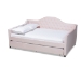 Baxton Studio Perry Modern and Contemporary Light Pink Velvet Fabric Upholstered and Button Tufted Full Size Daybed with Trundle