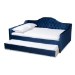 Baxton Studio Perry Modern and Contemporary Navy Blue Velvet Fabric Upholstered and Button Tufted Full Size Daybed with Trundle - BSOCF8940-Navy Blue-Daybed-F/T