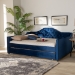 Baxton Studio Perry Modern and Contemporary Navy Blue Velvet Fabric Upholstered and Button Tufted Full Size Daybed with Trundle - BSOCF8940-Navy Blue-Daybed-F/T