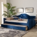 Baxton Studio Perry Modern and Contemporary Navy Blue Velvet Fabric Upholstered and Button Tufted Full Size Daybed with Trundle - BSOCF8940-Navy Blue-Daybed-F/T