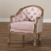 Baxton Studio Genevieve Traditional French Provincial Light Pink Velvet Upholstered White-Washed Oak Wood Armchair - BSOTSF7766-Light Pink-CC