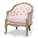 Baxton Studio Genevieve Traditional French Provincial Light Pink Velvet Upholstered White-Washed Oak Wood Armchair - BSOTSF7766-Light Pink-CC