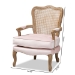 Baxton Studio Vallea Traditional French Provincial Light Pink Velvet Fabric Upholstered White-Washed Oak Wood Armchair - BSOTSF7764-Light Pink-CC