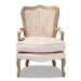 Baxton Studio Vallea Traditional French Provincial Light Beige Velvet Fabric Upholstered White-Washed Oak Wood Armchair - BSOTSF7764-Light Beige-CC