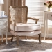 Baxton Studio Vallea Traditional French Provincial Light Beige Velvet Fabric Upholstered White-Washed Oak Wood Armchair - BSOTSF7764-Light Beige-CC