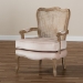 Baxton Studio Vallea Traditional French Provincial Light Beige Velvet Fabric Upholstered White-Washed Oak Wood Armchair - BSOTSF7764-Light Beige-CC