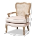 Baxton Studio Vallea Traditional French Provincial Light Beige Velvet Fabric Upholstered White-Washed Oak Wood Armchair - BSOTSF7764-Light Beige-CC
