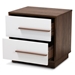 Baxton Studio Mette Mid-Century Modern Two-Tone White and Walnut Finished 2-Drawer Wood Nightstand - BSOLV3ST3240WI-Columbia/White-NS