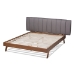 Baxton Studio Brita Mid-Century Modern Grey Fabric Upholstered Walnut Finished Wood King Size Bed - BSOBBT6808-Grey/Walnut-King