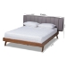 Baxton Studio Brita Mid-Century Modern Grey Fabric Upholstered Walnut Finished Wood King Size Bed - BSOBBT6808-Grey/Walnut-King