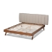 Baxton Studio Brita Mid-Century Modern Light Beige Fabric Upholstered Walnut Finished Wood Queen Size Bed - BSOBBT6808-Light Beige/Walnut-Queen