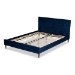 Baxton Studio Frida Glam and Luxe Royal Blue Velvet Fabric Upholstered Full Size Bed - BSOBBT6830-Navy Blue/Walnut-Full