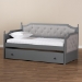 Baxton Studio Mara Classic and Traditional Grey Fabric Upholstered Grey Finished Wood Twin Size Daybed with Trundle - BSOMG0014-Grey/Grey-Daybed