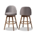 Baxton Studio Carra Mid-Century Modern Grey Fabric Upholstered Walnut-Finished Wood Swivel Bar Stool (Set of 2) - BSOBBT5355B-Grey/Walnut-BS