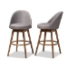 Baxton Studio Carra Mid-Century Modern Grey Fabric Upholstered Walnut-Finished Wood Swivel Bar Stool (Set of 2) - BSOBBT5355B-Grey/Walnut-BS