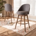 Baxton Studio Carra Mid-Century Modern Grey Fabric Upholstered Walnut-Finished Wood Swivel Bar Stool (Set of 2) - BSOBBT5355B-Grey/Walnut-BS