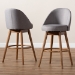 Baxton Studio Carra Mid-Century Modern Grey Fabric Upholstered Walnut-Finished Wood Swivel Bar Stool (Set of 2) - BSOBBT5355B-Grey/Walnut-BS