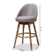 Baxton Studio Carra Mid-Century Modern Grey Fabric Upholstered Walnut-Finished Wood Swivel Bar Stool (Set of 2) - BSOBBT5355B-Grey/Walnut-BS