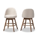 Baxton Studio Carra Mid-Century Modern Light Beige Fabric Upholstered Walnut-Finished Wood Swivel Counter Stool (Set of 2) - BSOBBT5355C-Light Beige/Walnut-CS