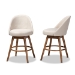 Baxton Studio Carra Mid-Century Modern Light Beige Fabric Upholstered Walnut-Finished Wood Swivel Counter Stool (Set of 2) - BSOBBT5355C-Light Beige/Walnut-CS