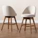 Baxton Studio Carra Mid-Century Modern Light Beige Fabric Upholstered Walnut-Finished Wood Swivel Counter Stool (Set of 2) - BSOBBT5355C-Light Beige/Walnut-CS