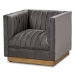 Baxton Studio Aveline Glam and Luxe Grey Velvet Fabric Upholstered Brushed Gold Finished Armchair