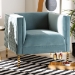 Baxton Studio Seraphin Glam and Luxe Light Blue Velvet Fabric Upholstered Gold Finished Armchair - BSOTSF-6625-Light Blue/Gold-CC