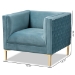 Baxton Studio Seraphin Glam and Luxe Light Blue Velvet Fabric Upholstered Gold Finished Armchair - BSOTSF-6625-Light Blue/Gold-CC