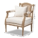 Baxton Studio Clemence French Provincial Ivory Fabric Upholstered Whitewashed Wood Armchair - BSOASS1037-CC