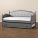 Baxton Studio Marlie Classic and Traditional Grey Fabric Upholstered Grey Finished Wood Twin Size Daybed with Trundle - BSOMG0034-Grey/Grey-Daybed