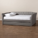 Baxton Studio Delora Modern and Contemporary Light Grey Fabric Upholstered Queen Size Daybed with Roll-Out Trundle Bed - BSOCF9044-Light Grey-Daybed-Q/T