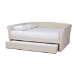 Baxton Studio Delora Modern and Contemporary Beige Fabric Upholstered Full Size Daybed with Roll-Out Trundle Bed - BSOCF9044-Beige-Daybed-F/T