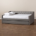 Baxton Studio Haylie Modern and Contemporary Light Grey Fabric Upholstered Full Size Daybed with Roll-Out Trundle Bed - BSOCF9046-Light Grey-Daybed-F/T