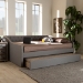 Baxton Studio Haylie Modern and Contemporary Light Grey Fabric Upholstered Full Size Daybed with Roll-Out Trundle Bed - BSOCF9046-Light Grey-Daybed-F/T