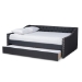 Baxton Studio Haylie Modern and Contemporary Dark Grey Fabric Upholstered Queen Size Daybed with Roll-Out Trundle Bed - BSOCF9046-Charcoal-Daybed-Q/T