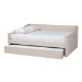Baxton Studio Haylie Modern and Contemporary Beige Fabric Upholstered Full Size Daybed with Roll-Out Trundle Bed - BSOCF9046-Beige-Daybed-F/T
